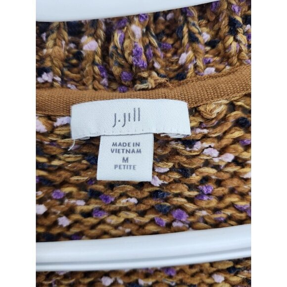 J.Jill Utopia Mixed Cardigan Chunky Sweater Size MP Orange Open Front - Picture 3 of 7
